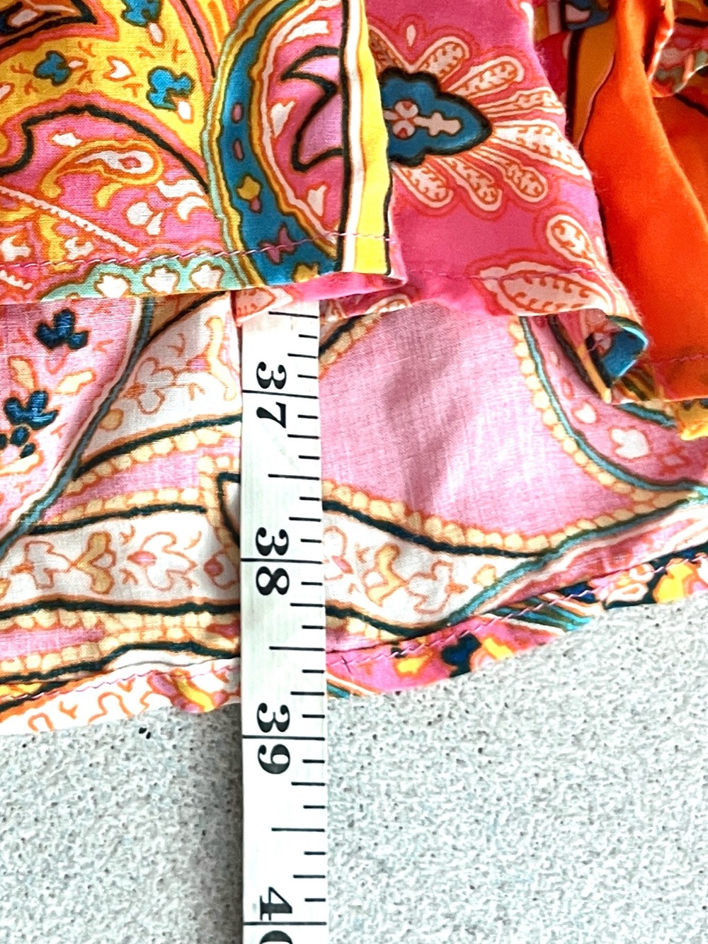 KARLIE Pink Orange Paisley Smocked Waist Ruffle Mini Dress Pockets Size Medium - Picture 12 of 12